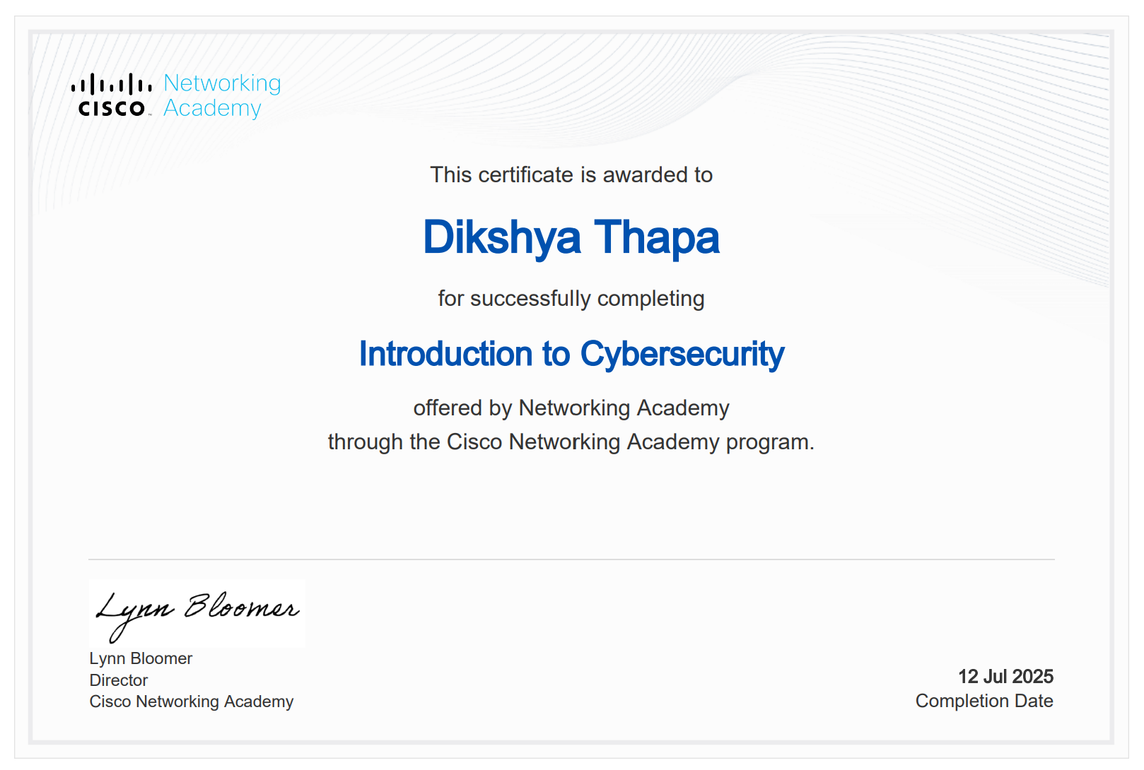 Cisco Introduction to Cybersecurity Certification