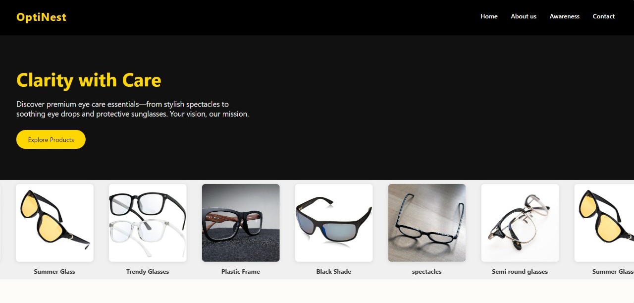 OptiNest Eyecare Fullstack E-Commerce Website Preview